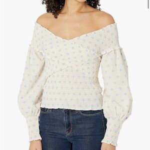BB Dakota by Steve Madden Off-Shoulder Smocked Blouse - Cream and Blue